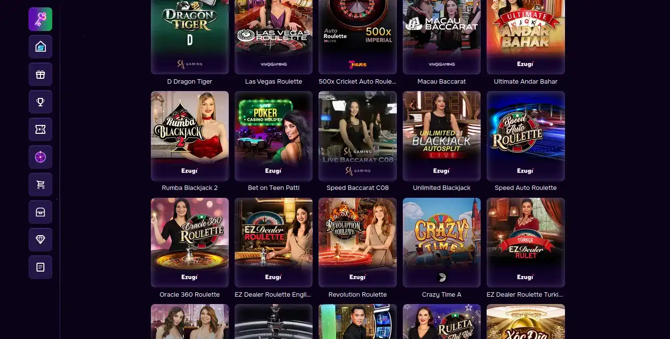 Интерфейс игрового зала Paradise casino